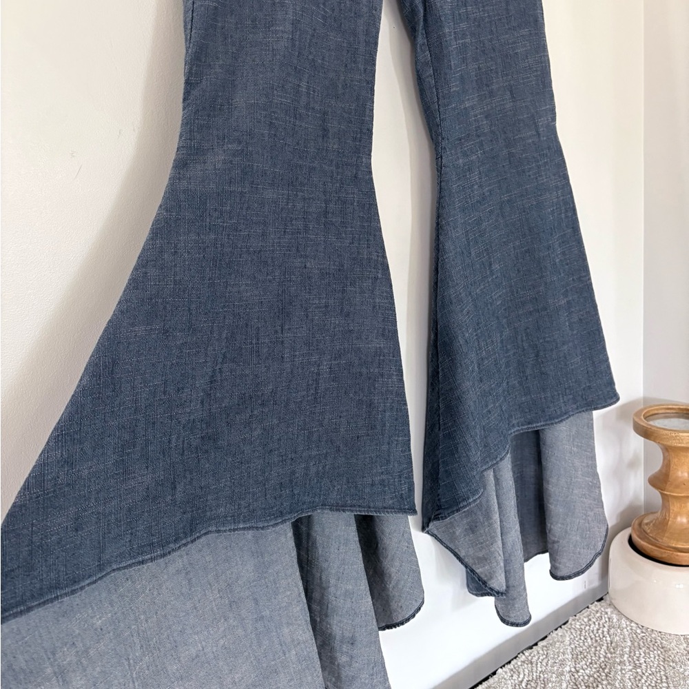 ALICE + OLIVIA 6 JINNY Chambray Blue High-Low Pants Flare Leg Boho Hippie Chic - Picture 5 of 14